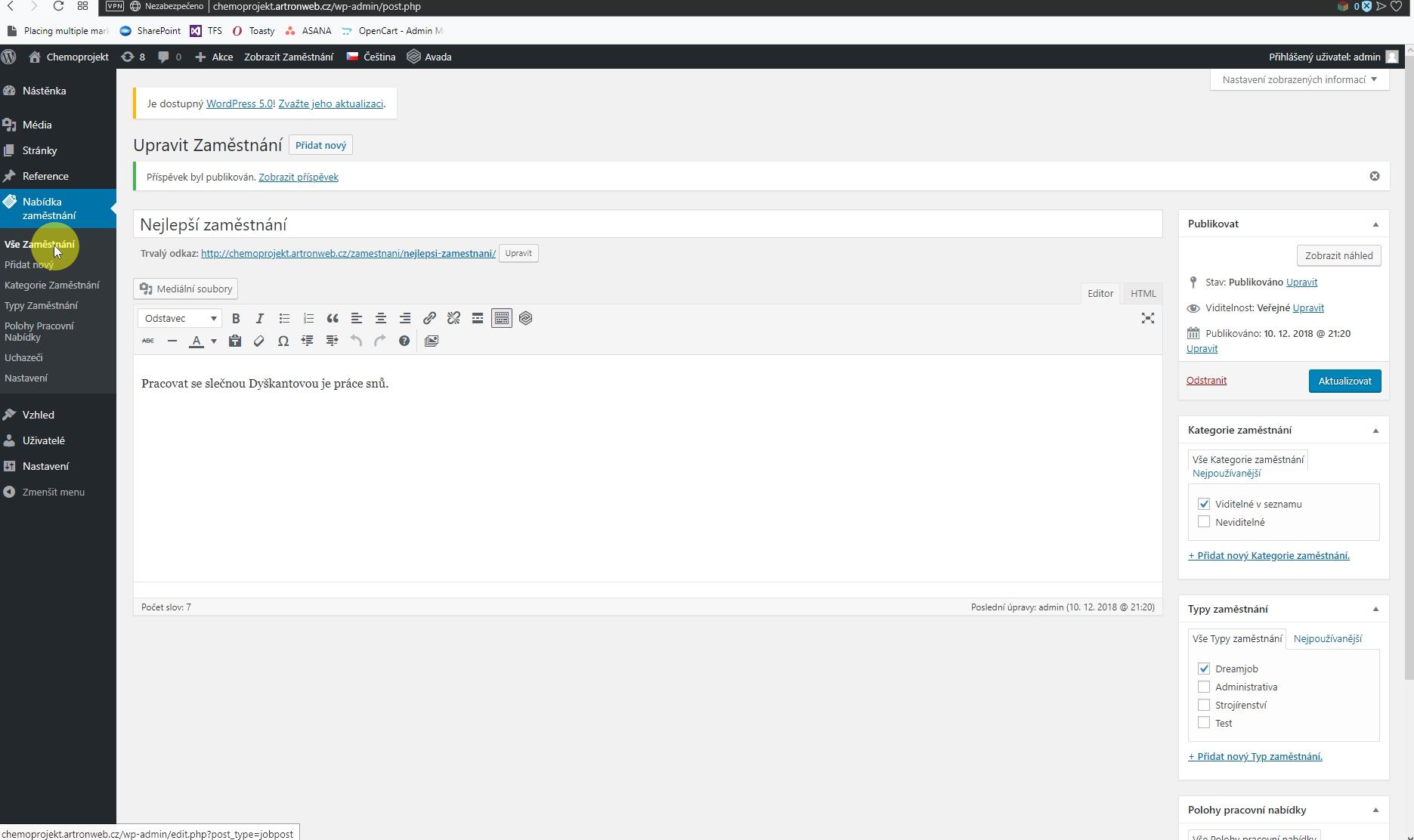 Seznam pracovních pozic V levém menu vyberte Vše Zaměstnání